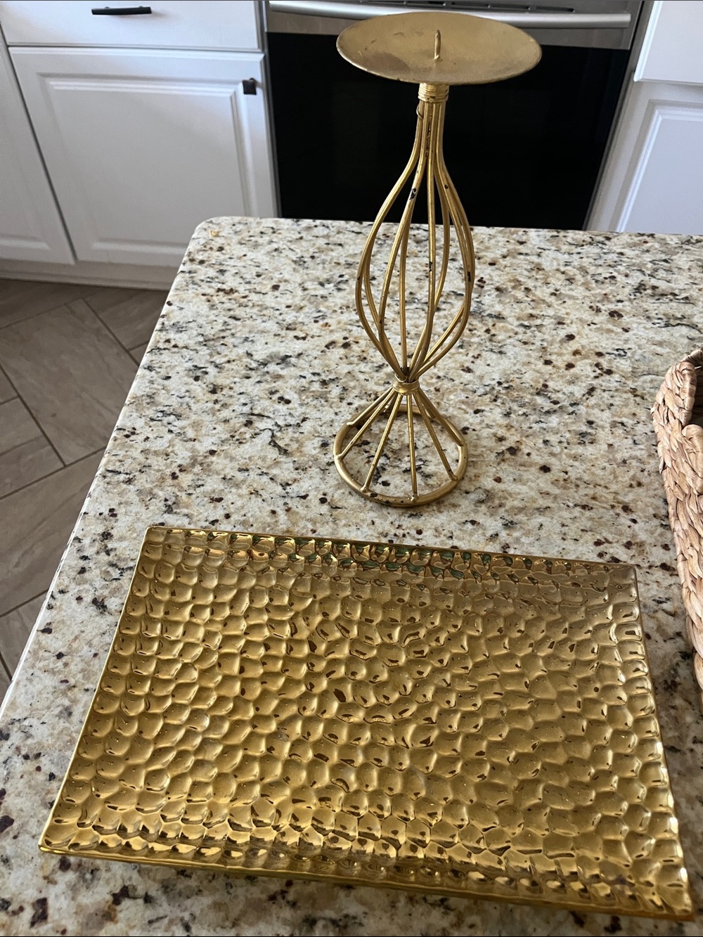 Goldtone Tray and candle holder